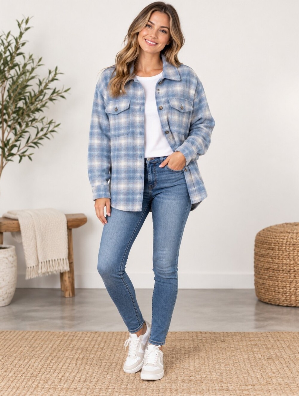 American Eagle Blue Plaid Flannel Shacket